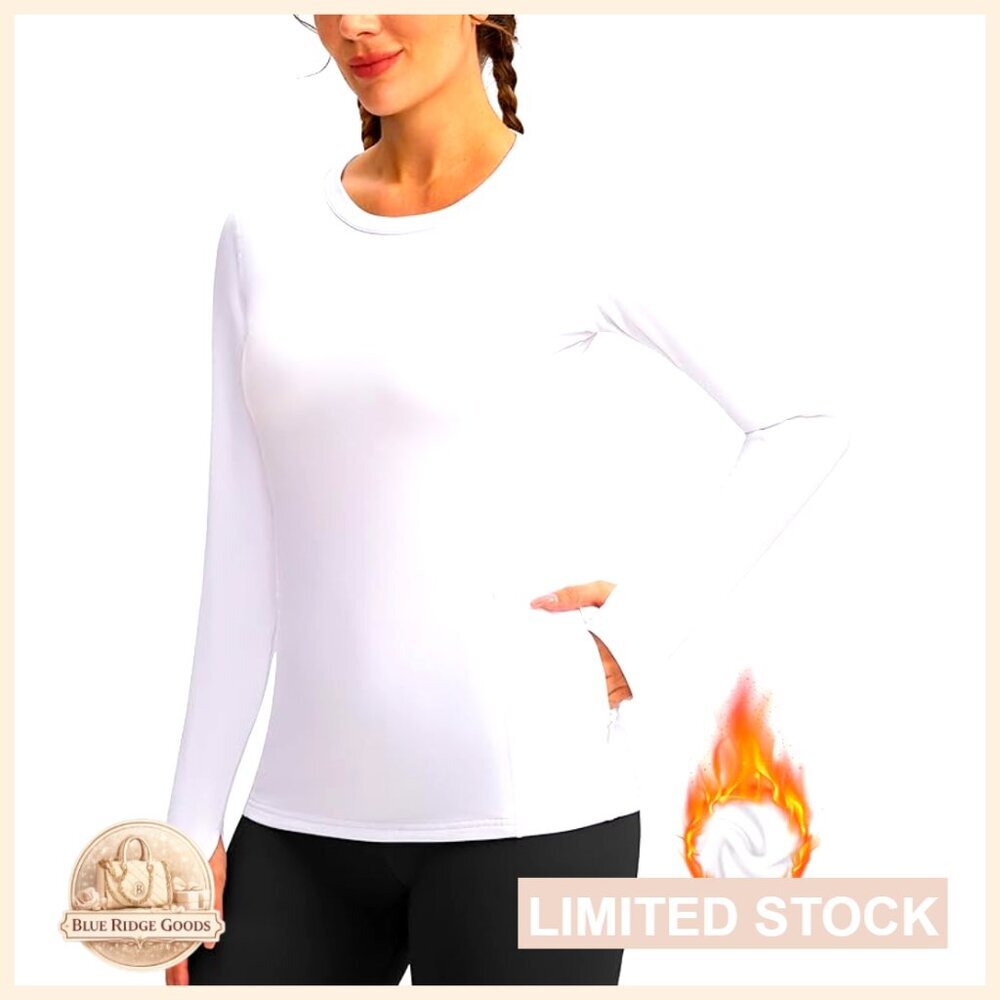 Thermal Fleece Long Sleeve Workout Shirt Athletic Base Layer Thumb Holes Zipper